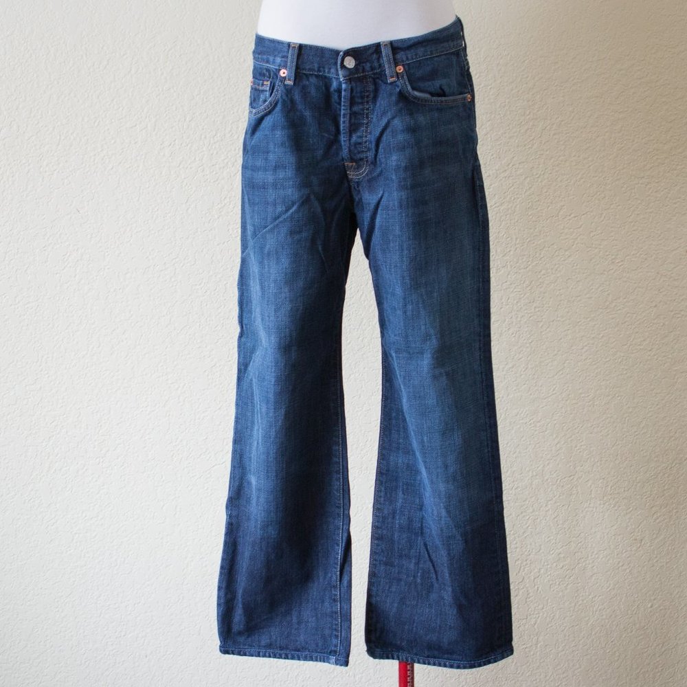 7FAM Relaxed Straight Blue Jeans Button Fly 32